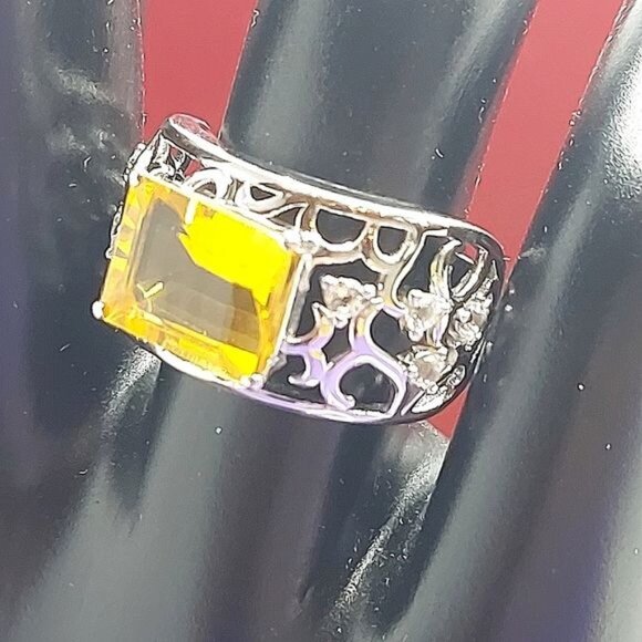 Natural Yellow Citrine‎ 10x8mm & White Topaz 925 Sterling Silver Ring Sz… - Picture 8 of 11